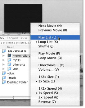 Clicking the moviescreen gives you access to all of Trailerpark QT's options.