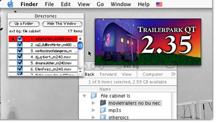 Trailerpark QT's windows float above every application, everywhere. (Note that the Finder is active here.)