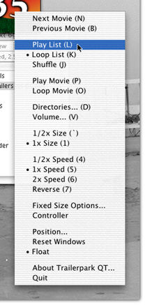 Clicking the moviescreen gives you access to all of Trailerpark QT's options.