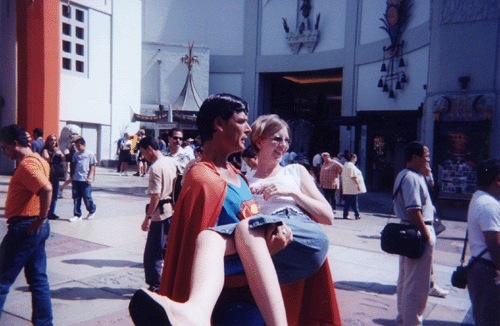 Superman poses for cash; times are tough. 