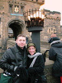 Outside Edinburgh Castle, trying to warm up!